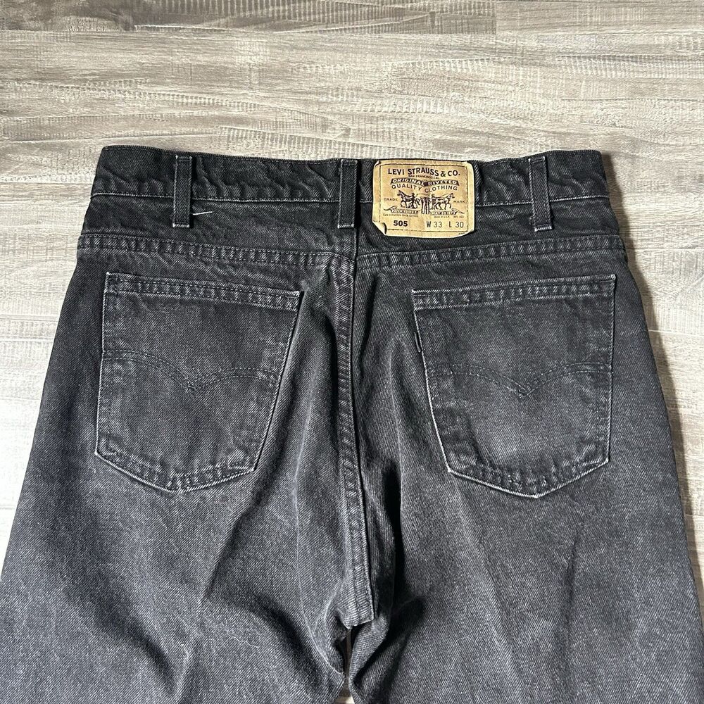 Vintage Levi 505 Black Straight Leg Mens Fits 32x25 Altered Hemmed 90s USA Made